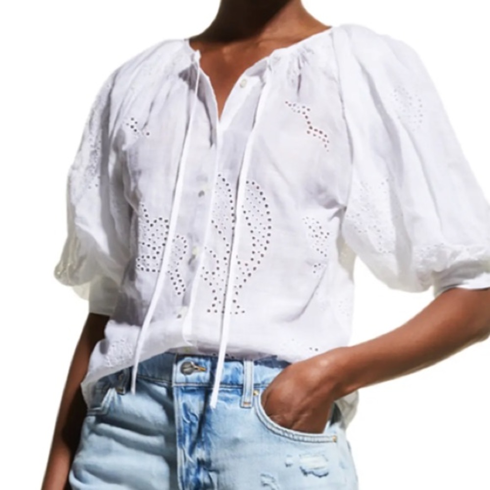 FRAME Eyelet Puff Sleeve Shirt